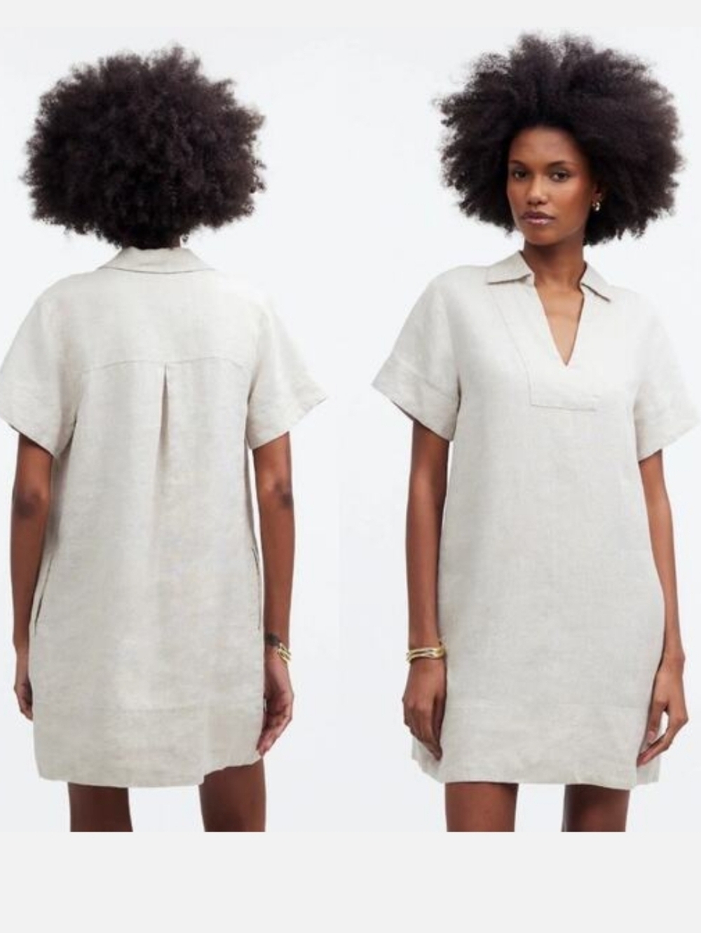 Madewell ☆ Mini  Dress  V-neck 100% Linen Boho Classic Casual Preppy Chic